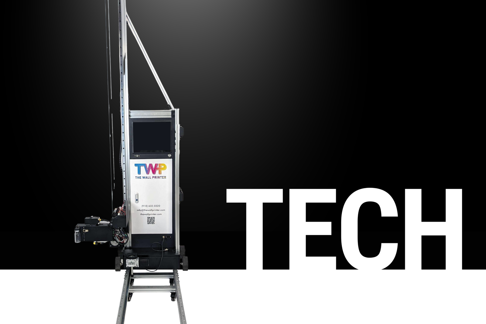 TWP WP-UV-T Series wall printer with custom brand door, onboard display, and track-mounted rail system