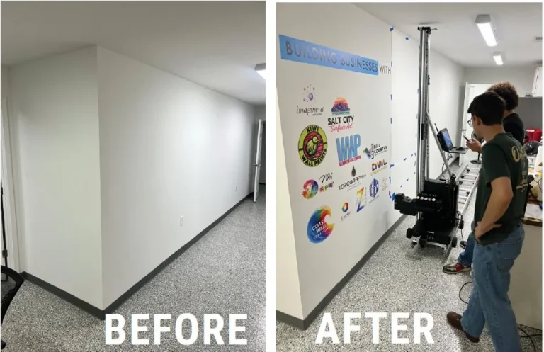 Office wall before and after a direct-to-surface print