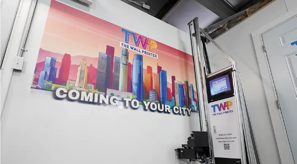 City skyline print on a display wall