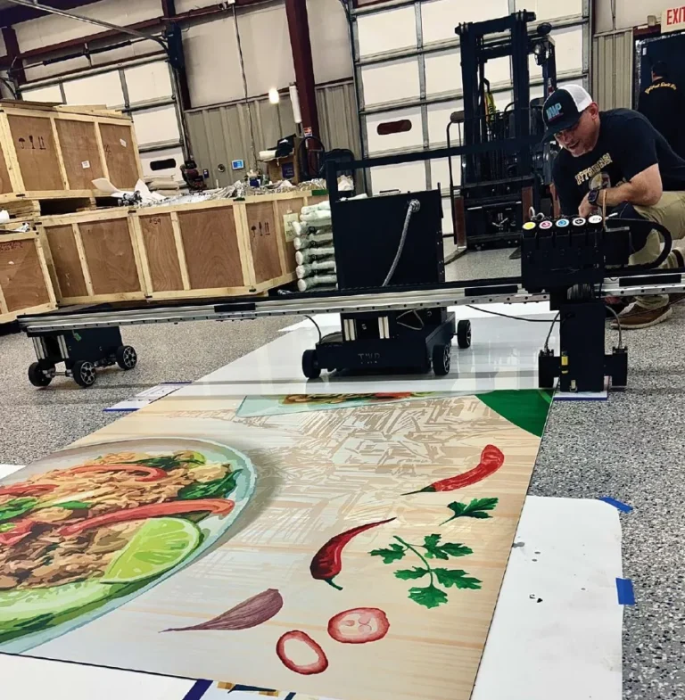 Food illustration printed onto a floor