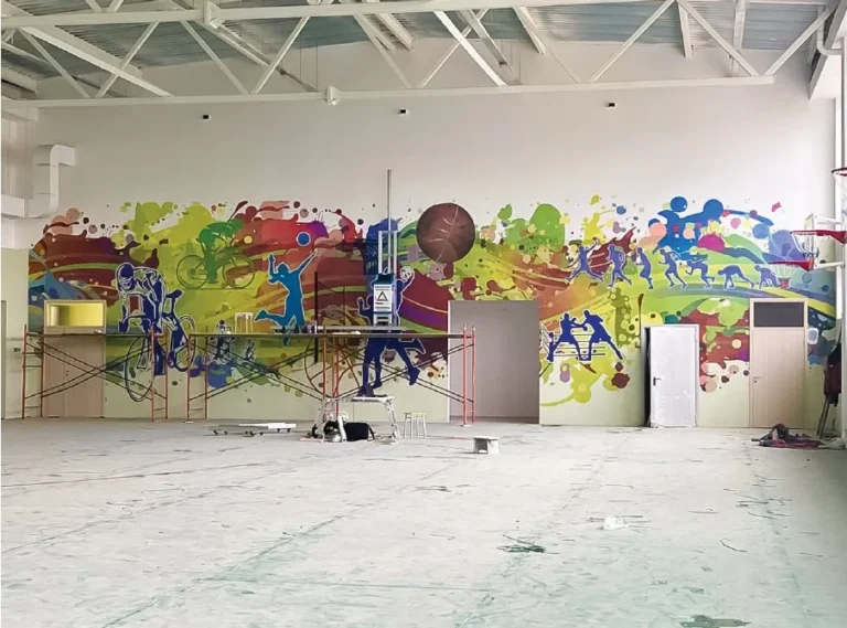 Sports print on a gym wall